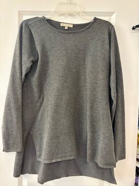 Joan Vass Charcoal Gray Layered-Hem Tunic Sweatshirt